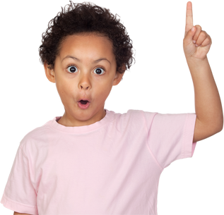 Young Boy Pointing His Finger Up 